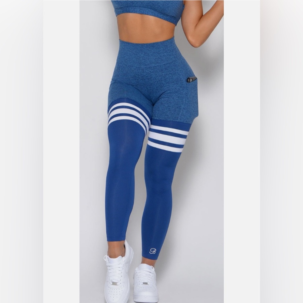 Bombshell sportswear leggings thigh high striped blue size medium